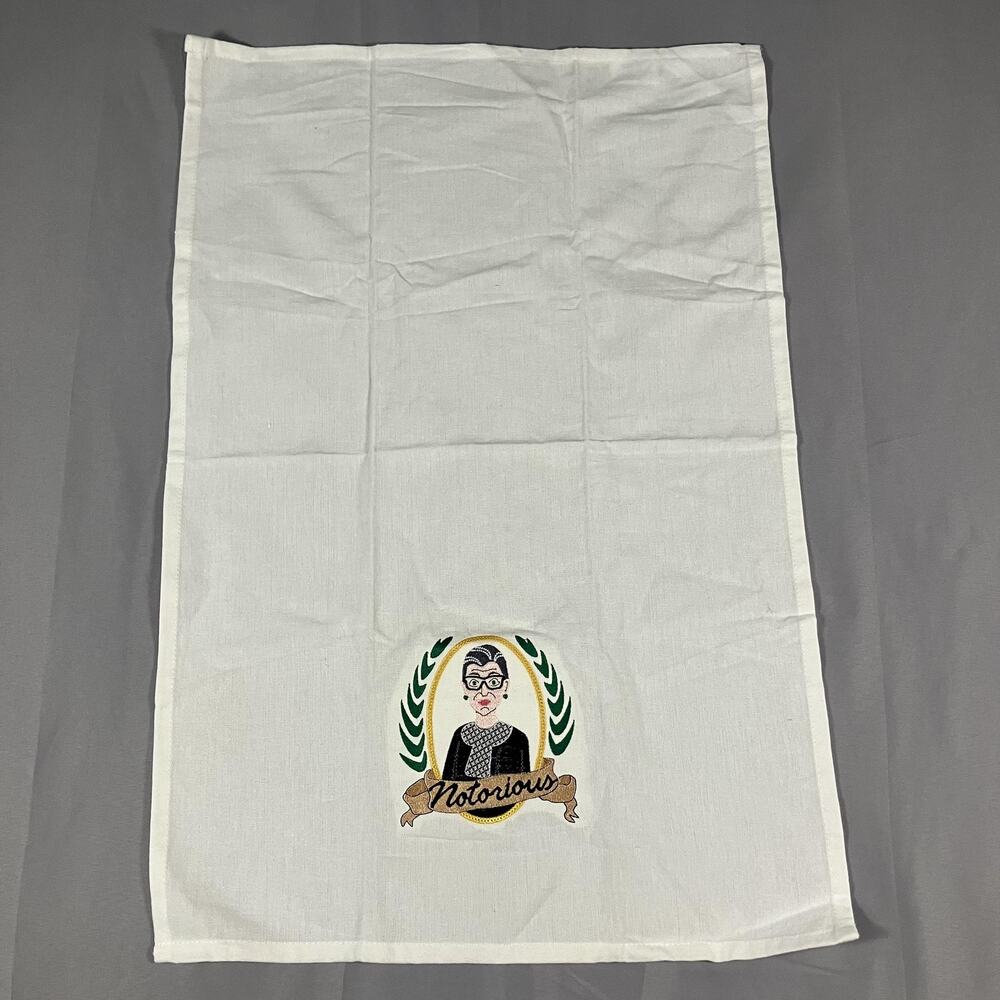 Ruth Bader Ginsberg Embroidered Kitchen Towel‎ 18.5x27.5 Notorious Cotton White